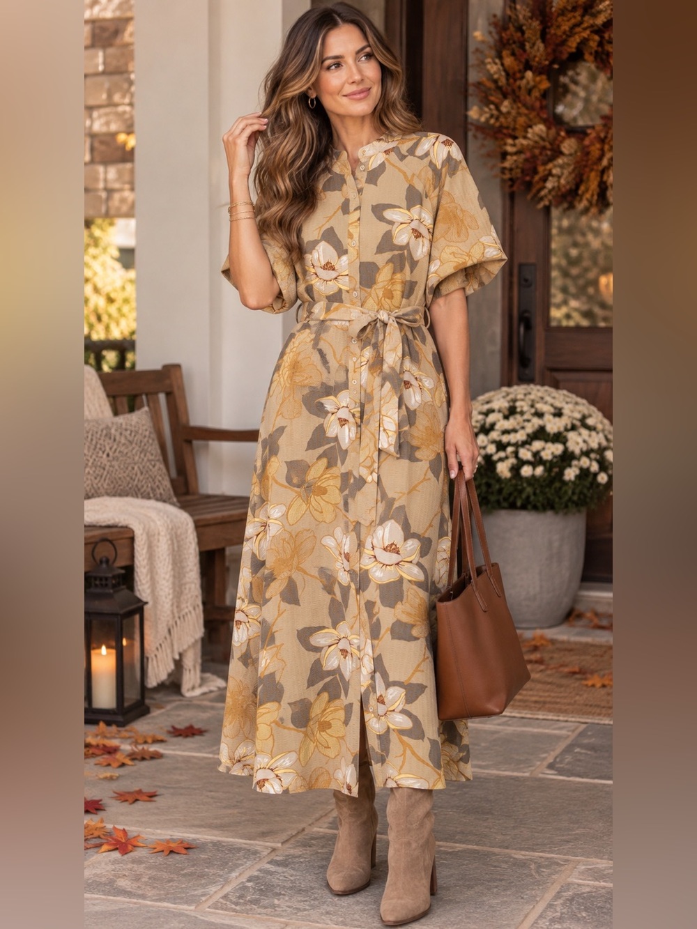 Latia New York Floral Button Front Maxi Shirt Dress Belted XL NWT